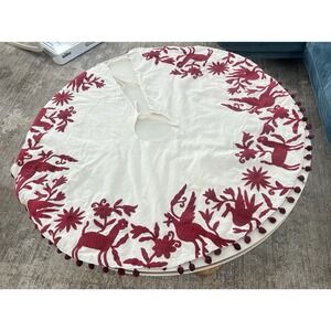 Arhaus Christmas Tree Skirt 50" Woodland Animals Embroidered NWT Flawed